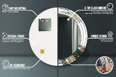 Okrúhle dekoračné zrkadlo s motívom Abstraktné okno z farebného skla