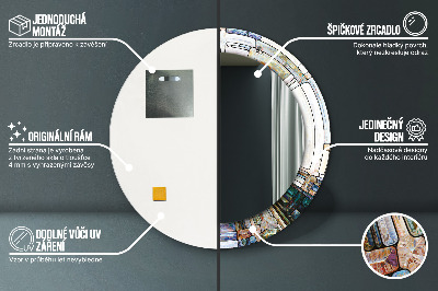 Okrúhle dekoračné zrkadlo s motívom Abstraktné okno z farebného skla