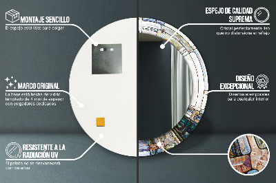 Okrúhle dekoračné zrkadlo s motívom Abstraktné okno z farebného skla