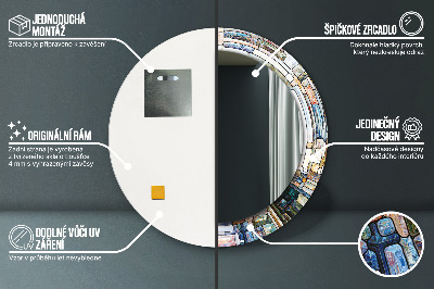 Okrúhle dekoračné zrkadlo s motívom Abstraktné okno z farebného skla