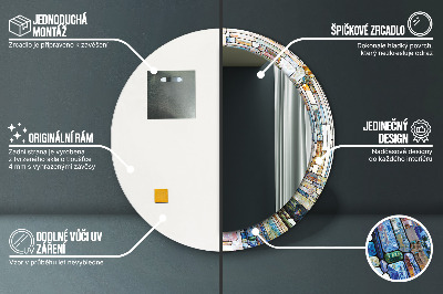 Okrúhle dekoračné zrkadlo s motívom Abstraktné okno z farebného skla