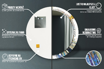 Okrúhle dekoračné zrkadlo s motívom Abstraktné okno z farebného skla