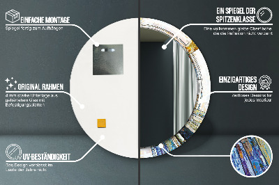 Okrúhle dekoračné zrkadlo s motívom Abstraktné okno z farebného skla