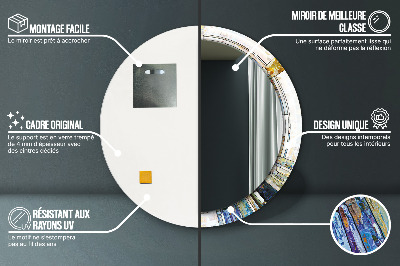Okrúhle dekoračné zrkadlo s motívom Abstraktné okno z farebného skla