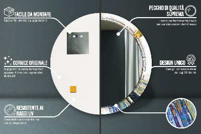 Okrúhle dekoračné zrkadlo s motívom Abstraktné okno z farebného skla