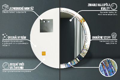 Okrúhle dekoračné zrkadlo s motívom Abstraktné okno z farebného skla