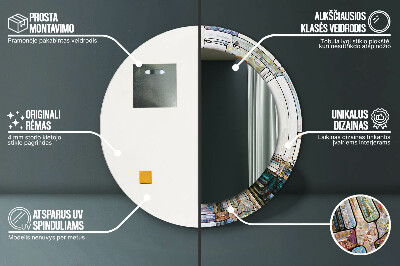 Okrúhle dekoračné zrkadlo s motívom Abstraktné okno z farebného skla