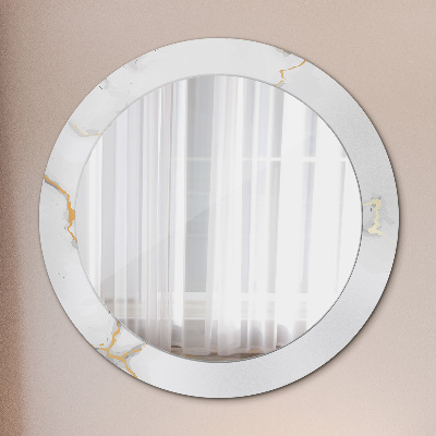 Okrúhle zrkadlo s potlačou Biely zlatý mramor