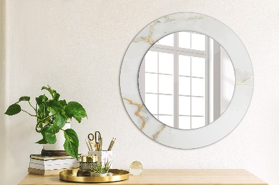 Okrúhle zrkadlo s potlačou Biely zlatý mramor