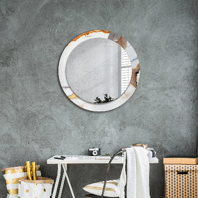 Okrúhle zrkadlo s potlačou Biely mramor