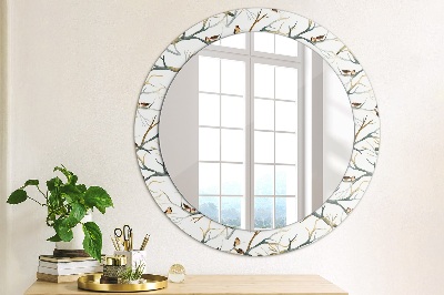 Okrúhle ozdobné zrkadlo Vrabci vetvy vtákov