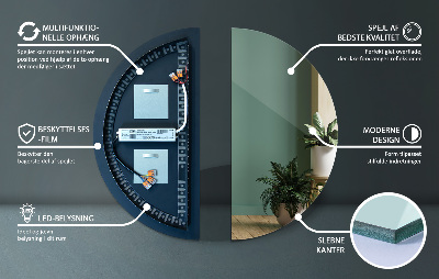 Polkruhové zrkadlo s LED podsvietením