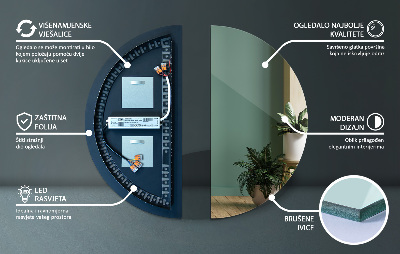 Polkruhové zrkadlo s LED podsvietením