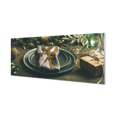 Obraz na akrylátovom skle Tanier príbory ozdoby darčeky