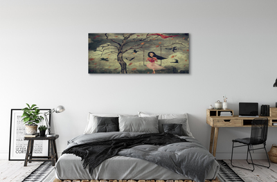 Obraz canvas Strom vtáky mraky dievča rocková
