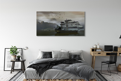 Obraz canvas morské loď hory