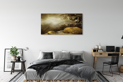Obraz canvas Dragon horské mraky zlato