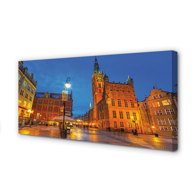 Obraz na plátne Gdańsk Staré Mesto v noci kostol