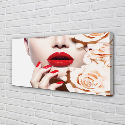 Obraz canvas Ruže červené pery žena