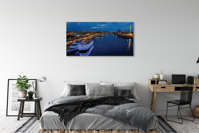 Obraz canvas Loď mora mesto na nočnej oblohe