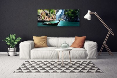 Obraz na plátne Loď jazero skaly krajina