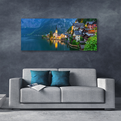 Obraz Canvas Hory mestečko noc jazero
