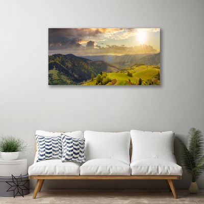 Obraz Canvas Hory lúka západ slnka