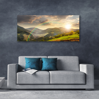 Obraz Canvas Lúka hory západ slnka