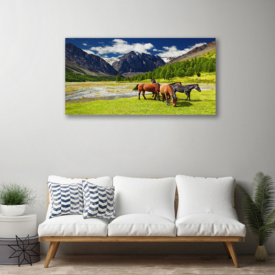 Obraz Canvas Hory stromy kone zvieratá