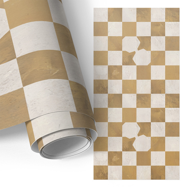 Lepiaca tapeta na nábytok v horčicovom prevedení so vzorom šachovnice