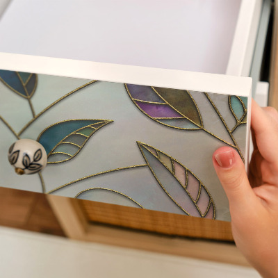 Nalepovacia fólia na nábytok s motívom listov z farebného skla