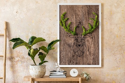 Obraz z machu Jeleň hlava na drevenom pozadí