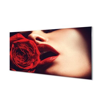 Obraz na skle Rose žena v ústach