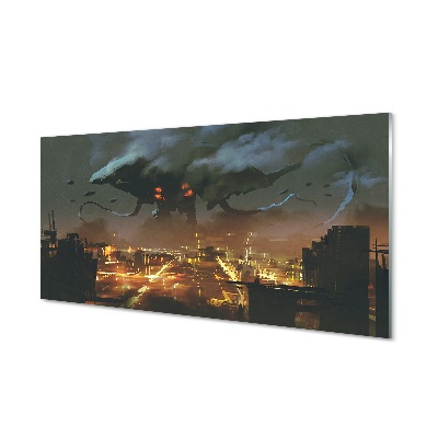 Sklenený obraz Mesto v noci dym monštier
