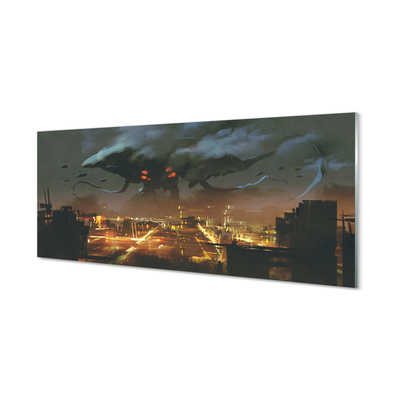 Sklenený obraz Mesto v noci dym monštier
