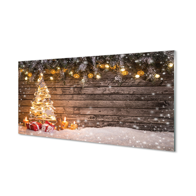 Sklenený obraz Vianočný strom dekorácie sneh