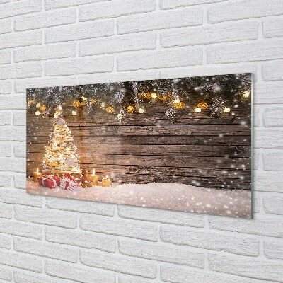 Sklenený obraz Vianočný strom dekorácie sneh