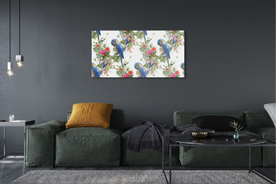 Sklenený obraz Vtáky na vetve s kvetinami