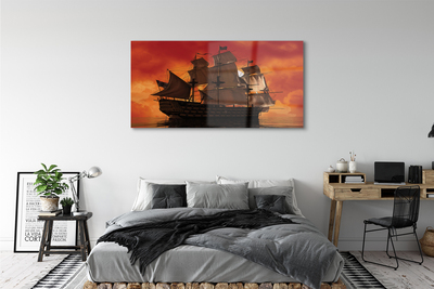 Obraz na skle Loď mora oranžová obloha