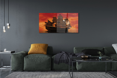 Obraz na skle Loď mora oranžová obloha