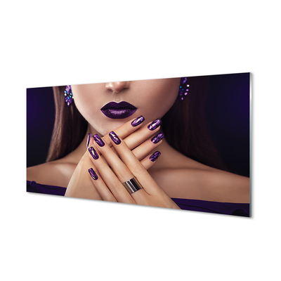 Obraz na skle Ženské ruky fialové pery