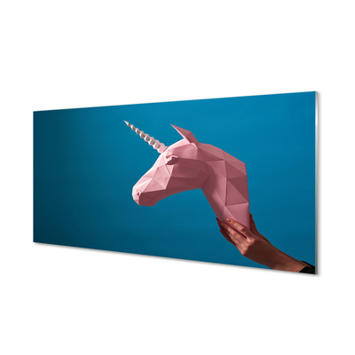 Sklenený obraz Ružový jednorožec origami
