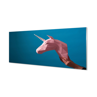 Sklenený obraz Ružový jednorožec origami