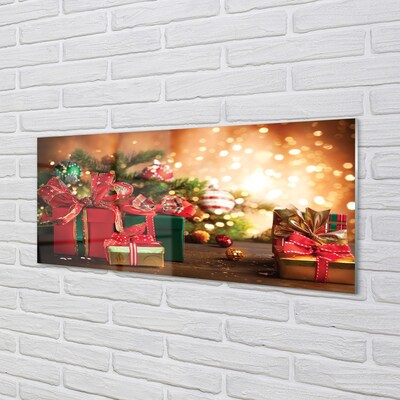 Sklenený obraz Darčeky vianočné ozdoby svetla