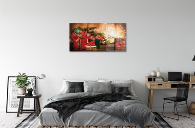 Sklenený obraz Darčeky vianočné ozdoby svetla