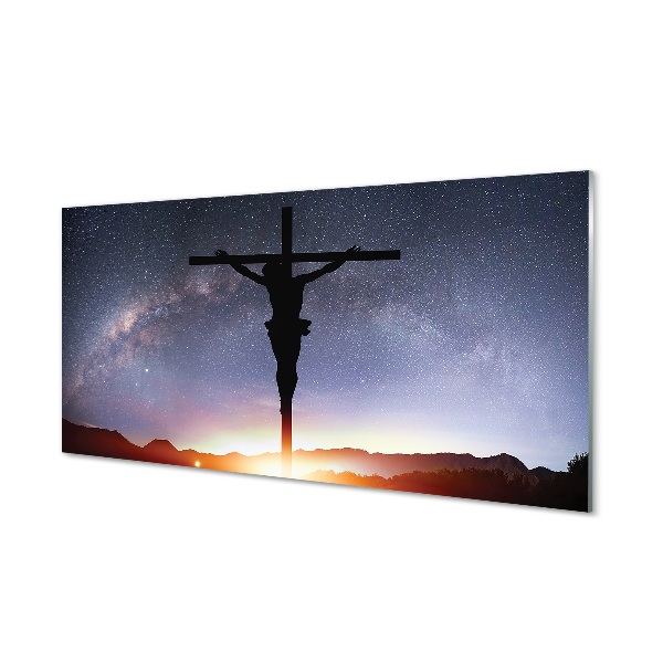 Sklenený obraz Ježiš ukrižovaný neba
