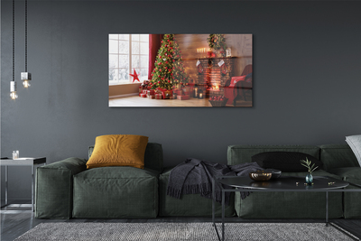 Sklenený obraz Ozdoby na vianočný stromček darčeky ohnisko