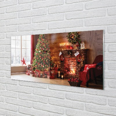 Sklenený obraz Ozdoby na vianočný stromček darčeky ohnisko