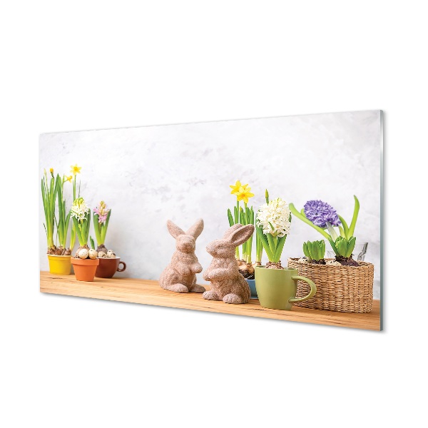 Sklenený obraz kvety králiky