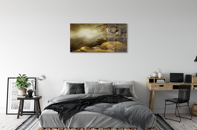 Sklenený obraz Dragon horské mraky zlato